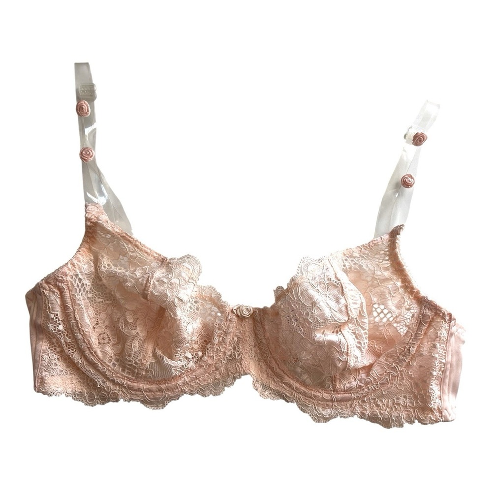 Vintage Y2k Victoria's Secret Lace Demi Unlined Bra Rose Embellishments‎ 34B